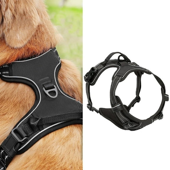 Reflective Dog Harness No Pull Dog Vest Harness With Handle, Breathable Padded Dog Chest Harness Adjustable for Small to Large Dogs, Black, Size L