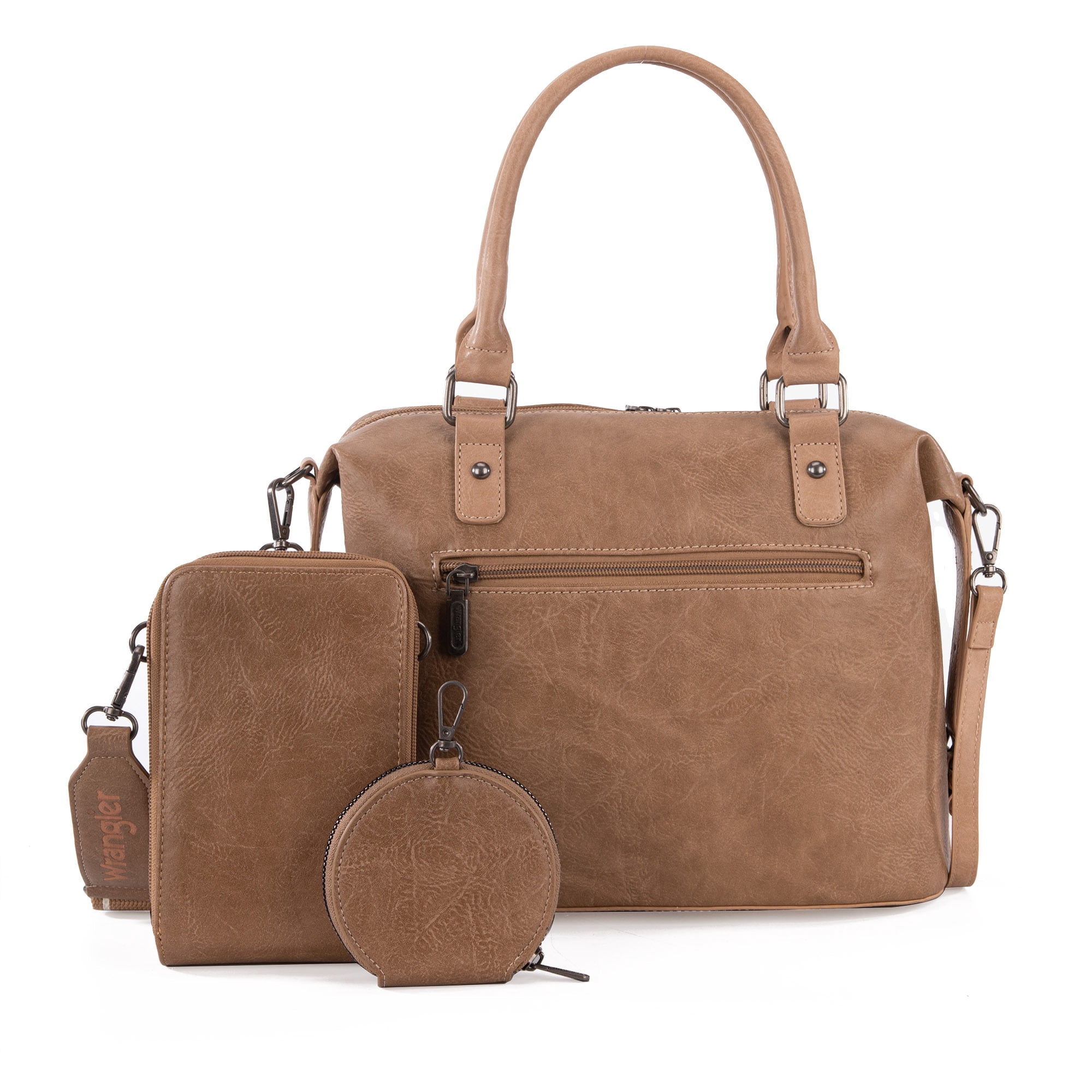 Wrangler 3Pcs Doctor Bag Sets for Women Top-Handle Satchel Bag with Cell Phone Handbags & Coin Purse, Khaki