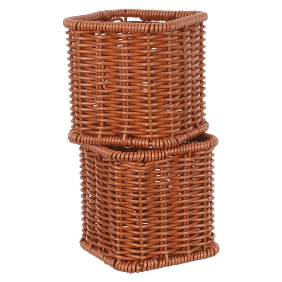 HEATSHAKING 2Pcs Kitchen Flatware Organizer Box with Imitation Rattan for Spoon Fork and Utensil Storage