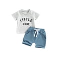 thumbnail image 1 of Inevnen Infant Boy Summer Clothes Suits Letter Print Short Sleeve Crew Neck T-Shirts and Elastic Waist Shorts 2Pcs Set, 1 of 7