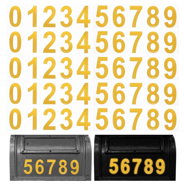 Números reflectantes de buzón Uxcell, 5 juegos de números de buzón impermeables de 3 pulgadas en tono dorado para pegatinas de números exteriores para buzón