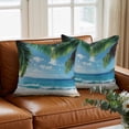 thumbnail image 3 of Coconut Tree Throw Pillow Cover Beach Blue Sky Sea Cotton Linen Cushion Cover Throw Pillow Case with Invisible Zipper for Couch Sofa Bed Chair Car 26x26 Inch, 3 of 14