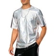thumbnail image 4 of INSPIRE CHIC Holographic T-Shirts for Men's Crew Neck Short Sleeved Party Disco Shiny t Shirt L Silver, 4 of 5