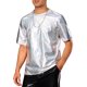 thumbnail image 4 of Camisetas Holográficas INSPIRE CHIC para hombres, de cuello redondo, de manga corta, para fiestas, disco, camiseta brillante S Plata, 4 of 5
