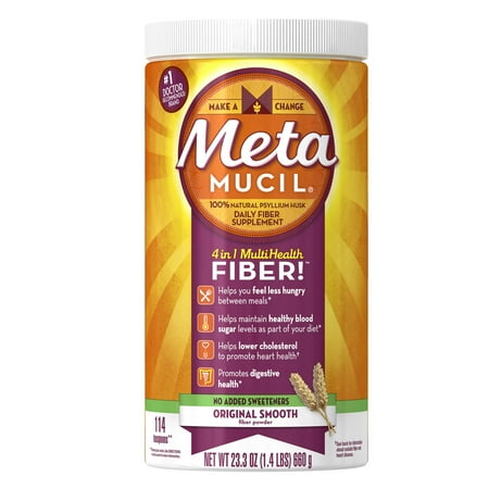 Metamucil Psyllium Fiber Supplement by Meta Original Smooth Sugar Free Powder, 23.3 oz 114 doses