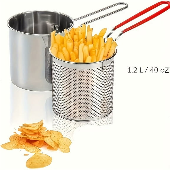 Stainless Steel Deep Fryer, 1.5L Electric Oil Fryer Pot with Filter Net, Adjustable Thermostat Control, Mini Small Size for Home Kitchen Use, Perfect for French Fries, Chicken Wings, Donuts