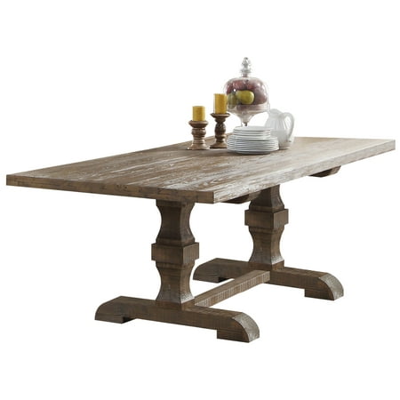 ACME Inverness Dining Table with Double Pedestal , Salvage Oak. (Chairs & Banquette Bench Separately)