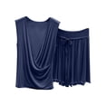 thumbnail image 2 of Blmnix Sexy Pajamas Womens Pajama Sets Plus Size Pajamas Sleepwear Sets Sleepwear Cropped V-Neck Sleeveless Blue Straight-Leg Womens Summer Pajamas,L, 2 of 5
