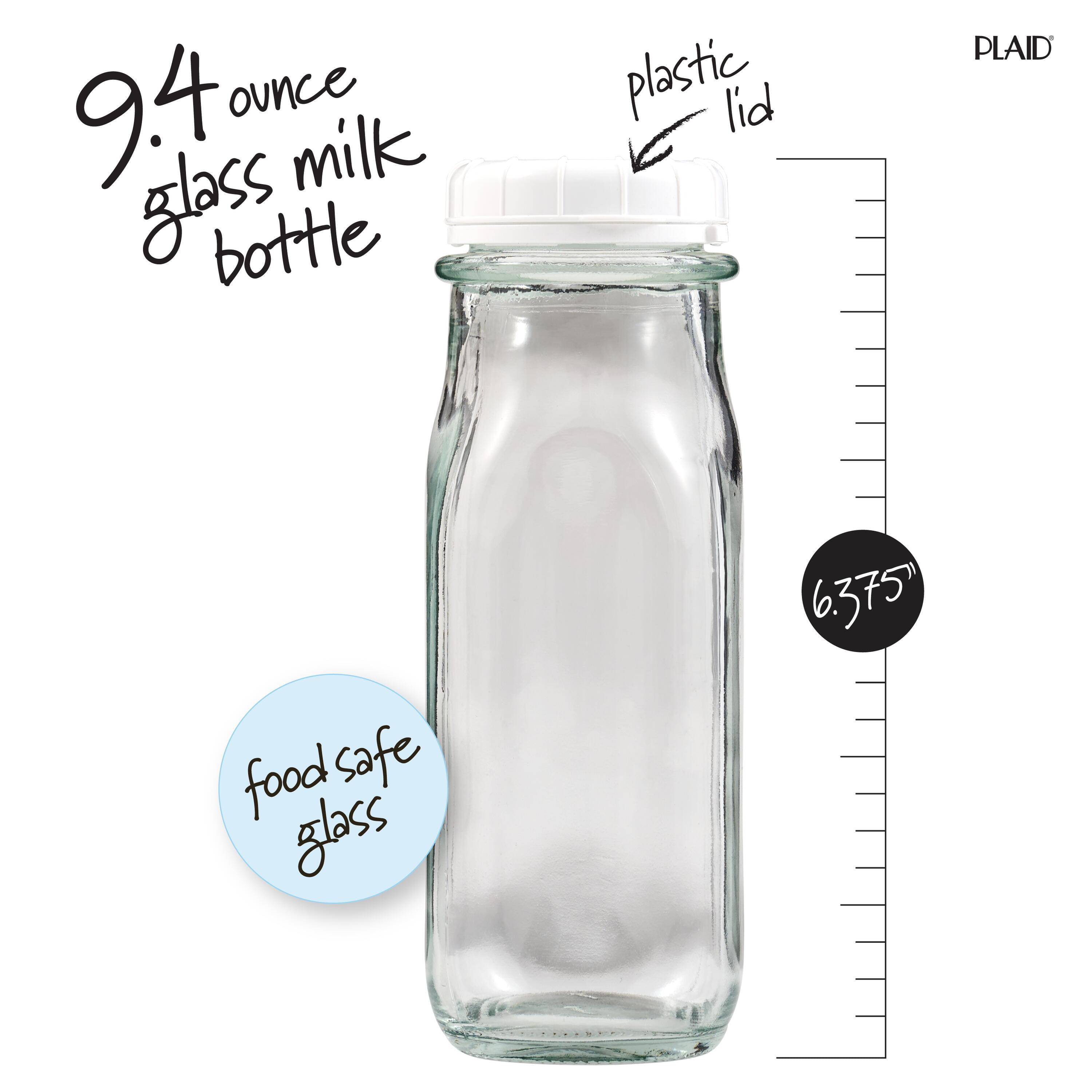 (3 pack) Plaid Surfaces Glass Milk Bottle, 9.46 oz Clear Customizable Bottle for DIY Arts and Crafts Projects