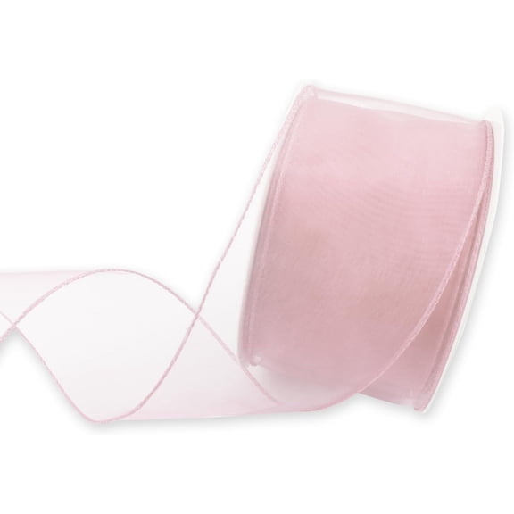 Hsomely Pink Organza Wired Ribbon, 2.5 inch 25 yd Sheer Chiffon for Wreath DIY Gift Wrapping Birthday Party Decor
