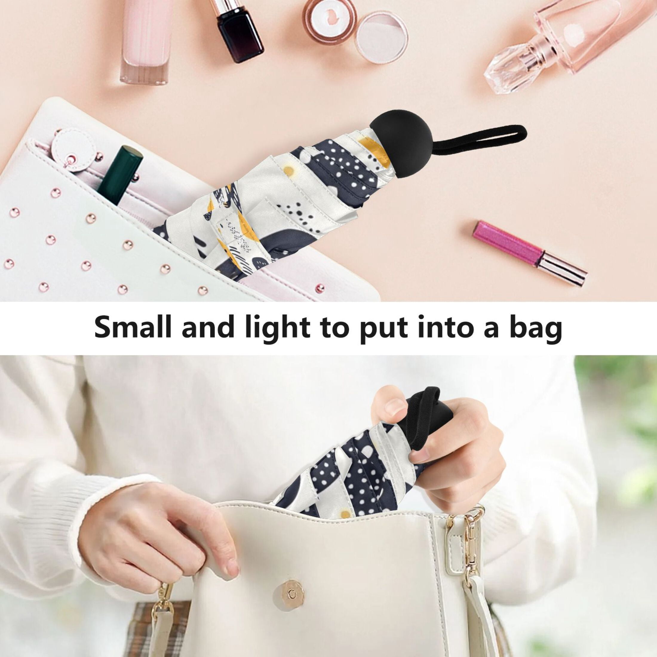 Irregular Dots Design Umbrellas for Sun Auto Open Close UV50+ Waterproof 5-Fold Compact Fiberglass Frame