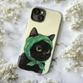 thumbnail image 5 of Black Cat with Green Scarf Phone Case, Moody Cat Portrait Art iPhone Cover, Unique Whimsical Protective Case for iPhone 16 15 14 13 12 11 Pro Plus Mini, 5 of 6