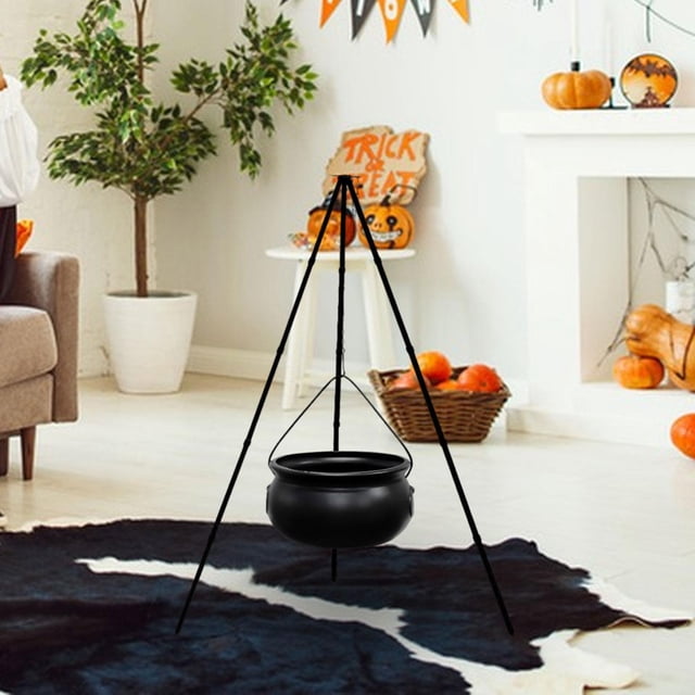 Decoración de caldero de de Halloween con trípode, , tazón de PP negro duradero Estilo A BLESIY Caldero de Halloween
