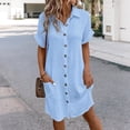 thumbnail image 3 of Joernso Women's Cotton Linen Dress Casual Button Down V-neck Dress with Pockets Summer Short Sleeve Beach Sundress, 3 of 5