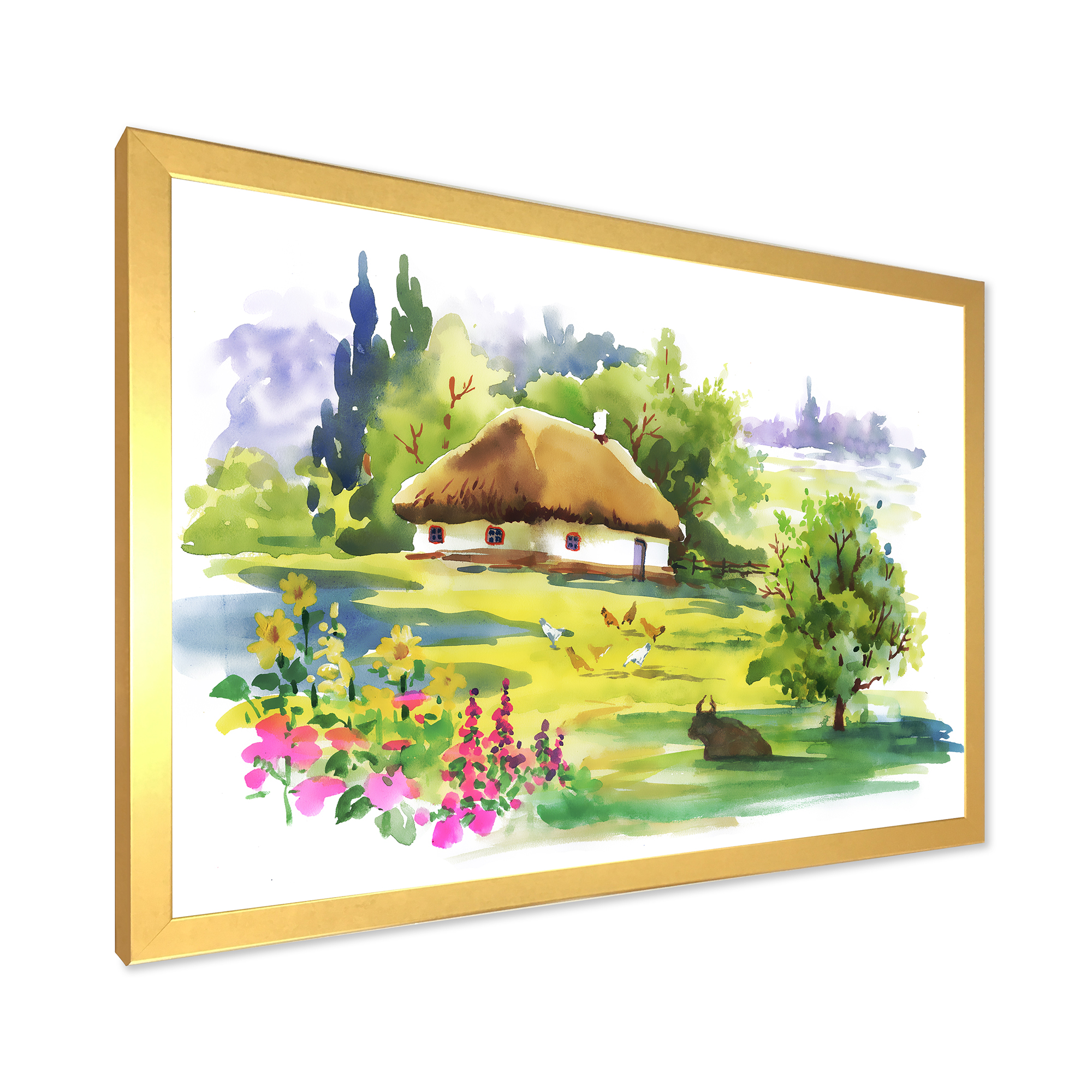 Designart 'Blossoming Greenlands And A Rural House' Traditional Framed Art Print