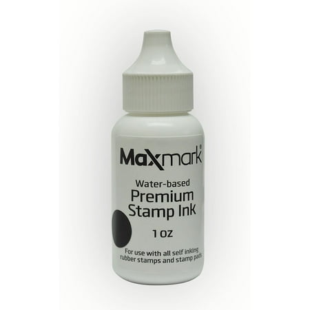 Ink Stamp Pad - MaxMark Premium Refill Ink for self inking stamps and stamp pads, Black Color - 1 oz.