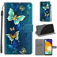 thumbnail image 1 of Flip Wallet Case for Samsung Galaxy A13 5G, with Kickstand Credit Card Holder Slot Cute Pattern Magnetic Clasp Premium PU Leather Protective Case with Wrist Strap - Two Green Butterflies, 1 of 10