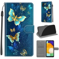 Compatible with Samsung Galaxy A13 5G Wallet Case for Men Women, Premium PU Leather Flip Cover with Card Holder, Wrist Strap, Kickstand Shockproof Magnetic Clasp Case, Two Green Butterflies