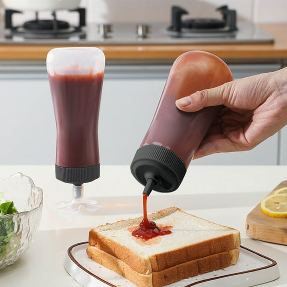 Botellas Exprimibles Para Condimentos Con Tapa Abatible, a Prueba De Fugas, Para Salsas, Aceites Y Glaseados, Para Uso En La Cocina, Color Negro