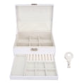 thumbnail image 1 of Caja de almacenamiento de joyas de madera blanca, gran capacidad, 2 capas, múltiples compartimentos, Estuche De Viaje portátil de cuero PU para joyería, 1 of 10
