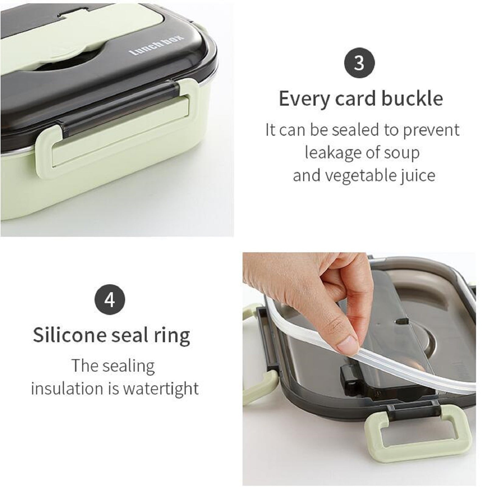 Tunhigl Thermal Insulation Bento Box - 4 Compartment Lunch Box with Soup Bowl, Portable Insulated Food Container for Office, College, Picnic - Keeps Meals Warm for Hours Green