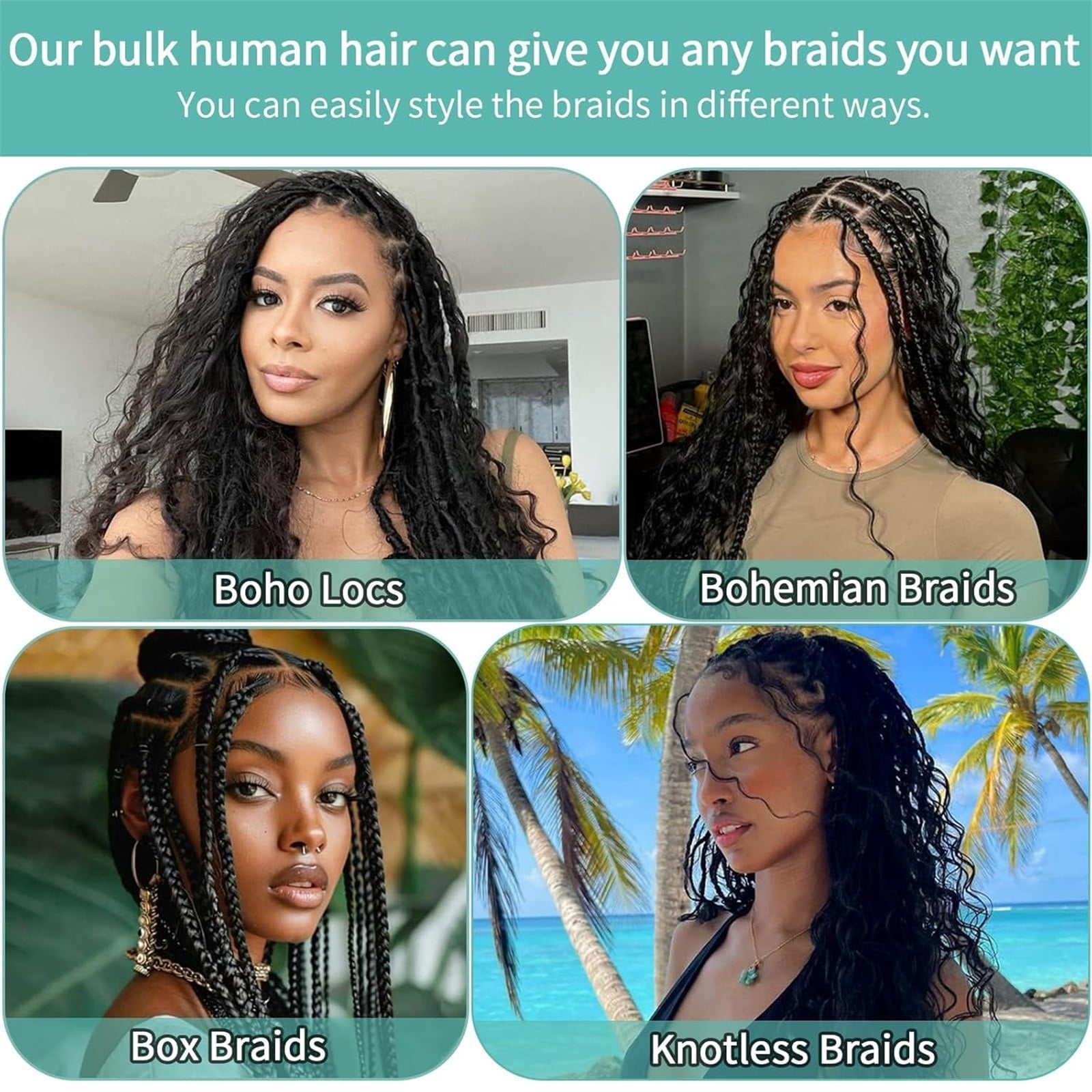 Braiding Hair for Boho Braids - Curly Boho Human Hair 20 Inch 3 Bundles, Deep Wave, Knotless Braids Crochet Box Braids, Natural Color, Festival Daily Style, Women Hair
