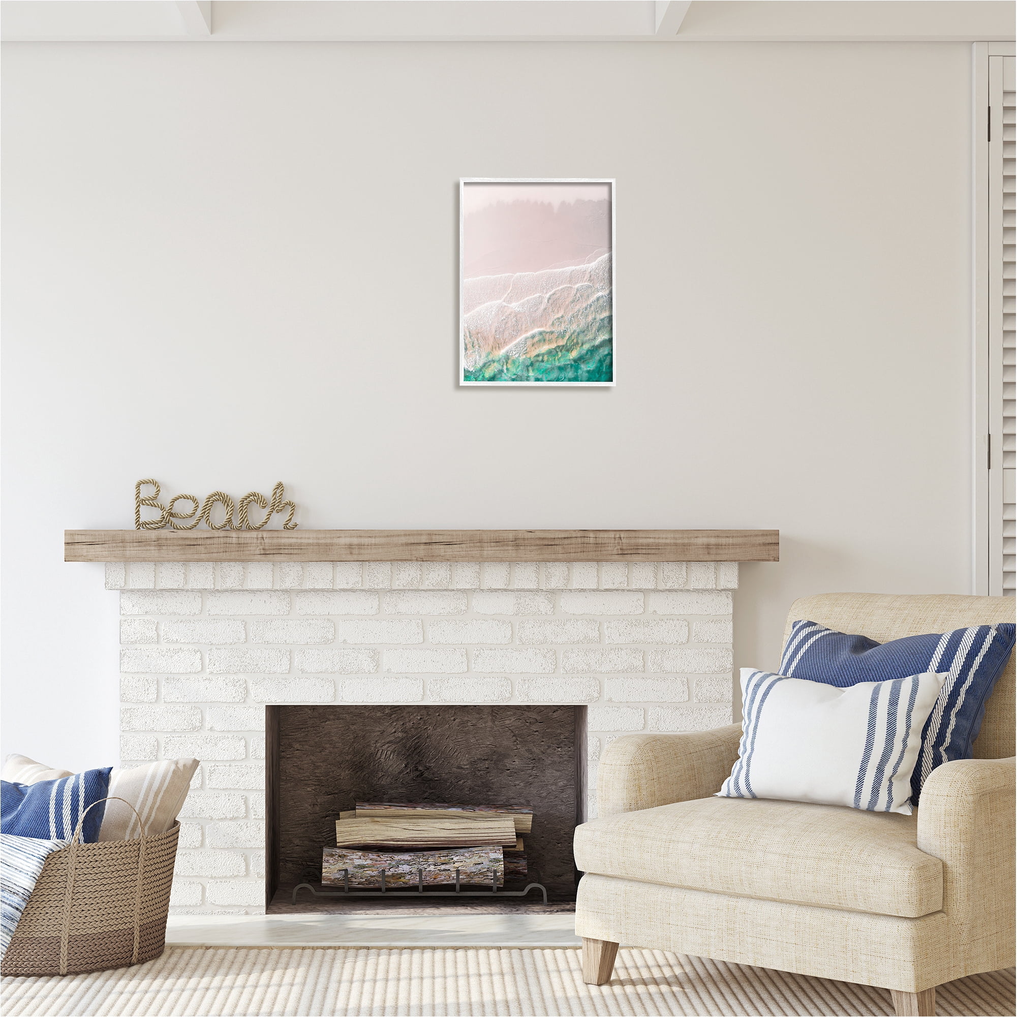Stupell Industries Modern Beach Foam Abstract Painting White Framed Art Print Wall Art, 16 x 20