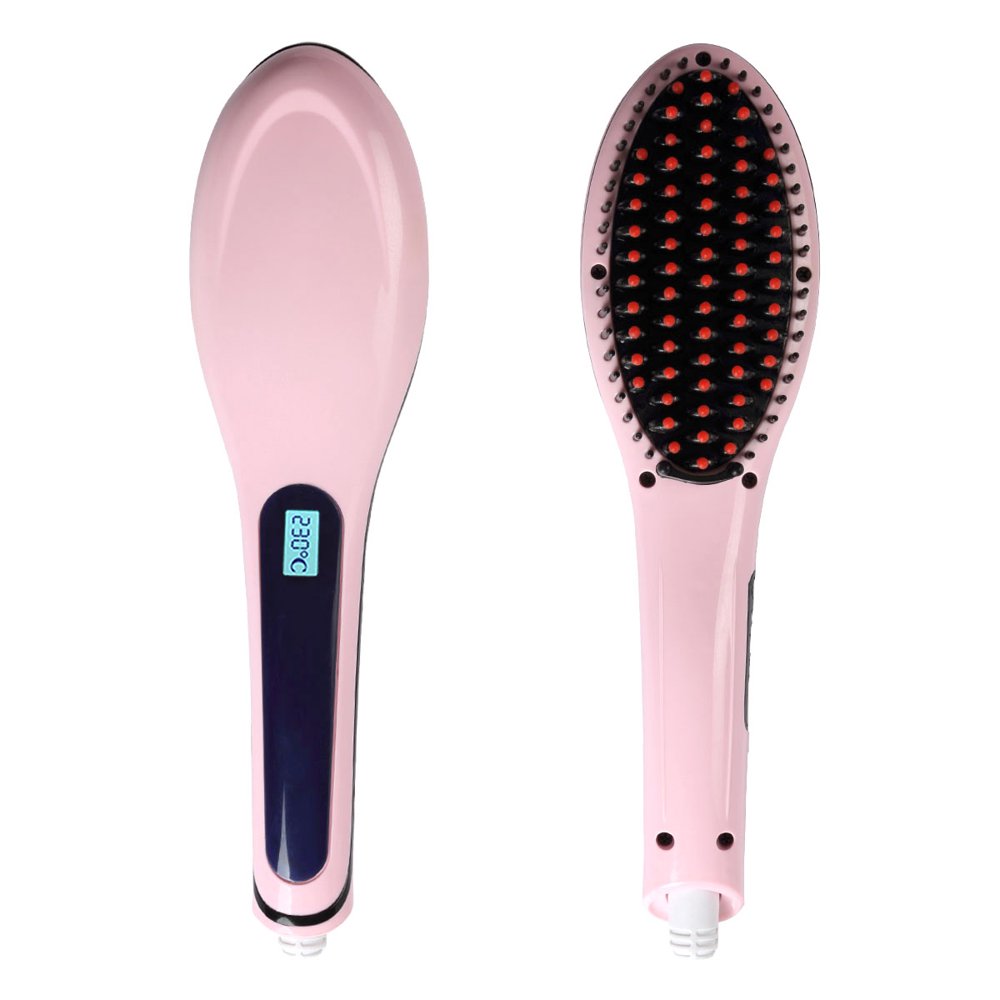 Pink Coastacloud Straightening Brush Digital LCD Electric Hair