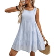 thumbnail image 2 of Dolkfu Crew Neck Dresses for Women Dressy Casual Sleeveless French Style Blue Mid-Length Peasant Dresses Refreshing Plaid Relaxed Fit Dresses Light Blue,S, 2 of 6