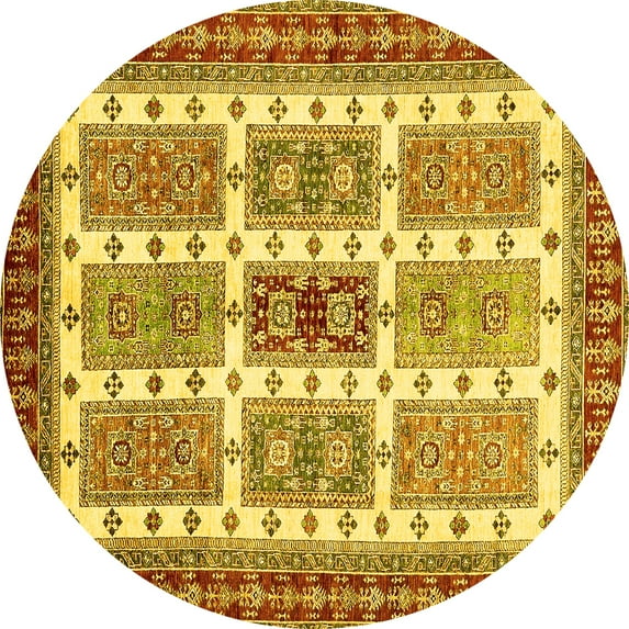 Ahgly Company Machine Washable Indoor Round Abstract Yellow Modern Area Rugs, 8' Round