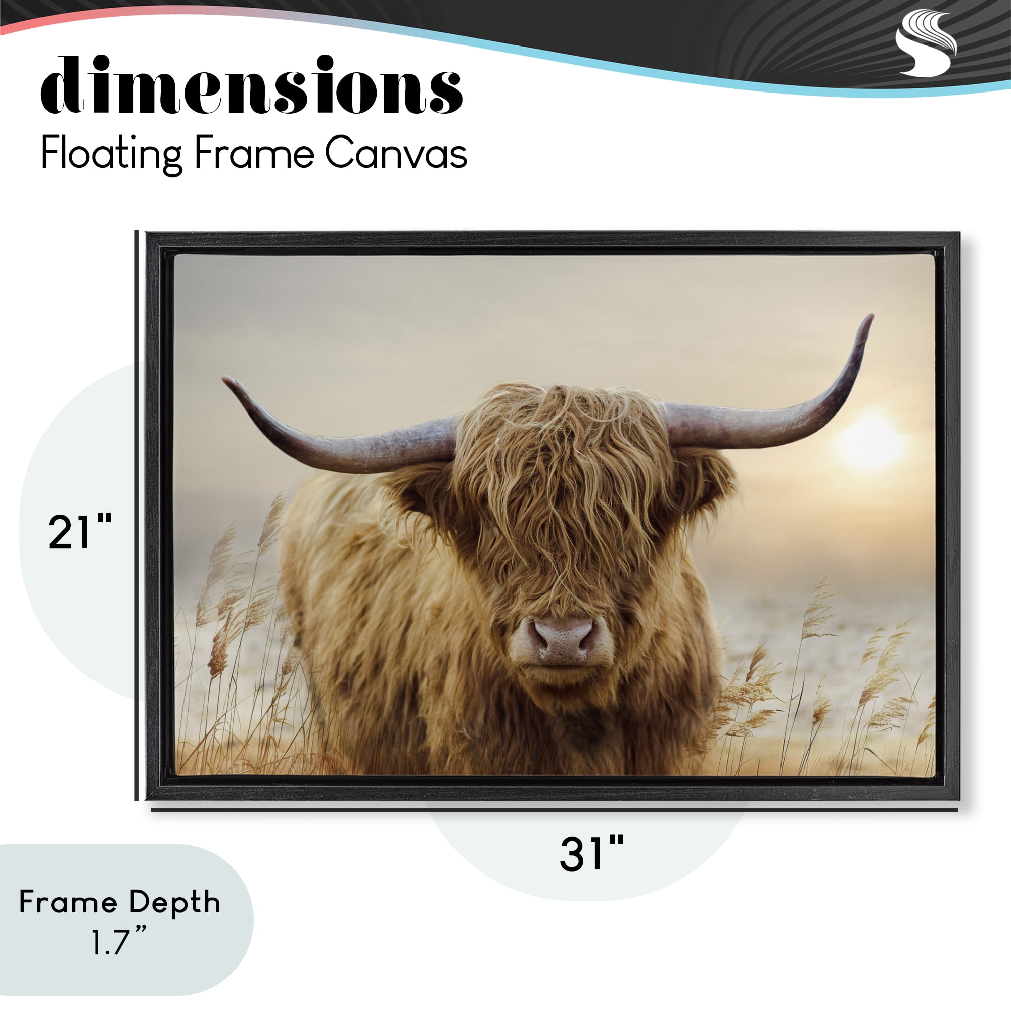 Stupell Industries Highland Cow & Warm Sunset Black Framed Floater Canvas Wall Art, design by CAD Designs