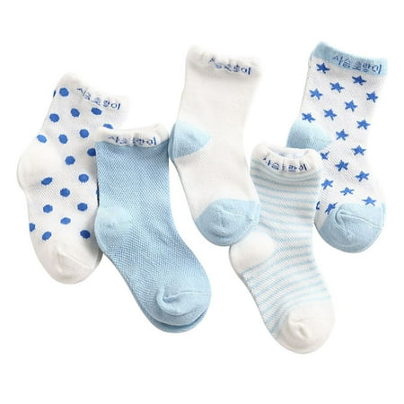 

Machinehome 5 Pairs Baby Socks Summer Thin Printed Newborn Warm Breathable Elastic Cotton Socks Sky Blue 0-1Y