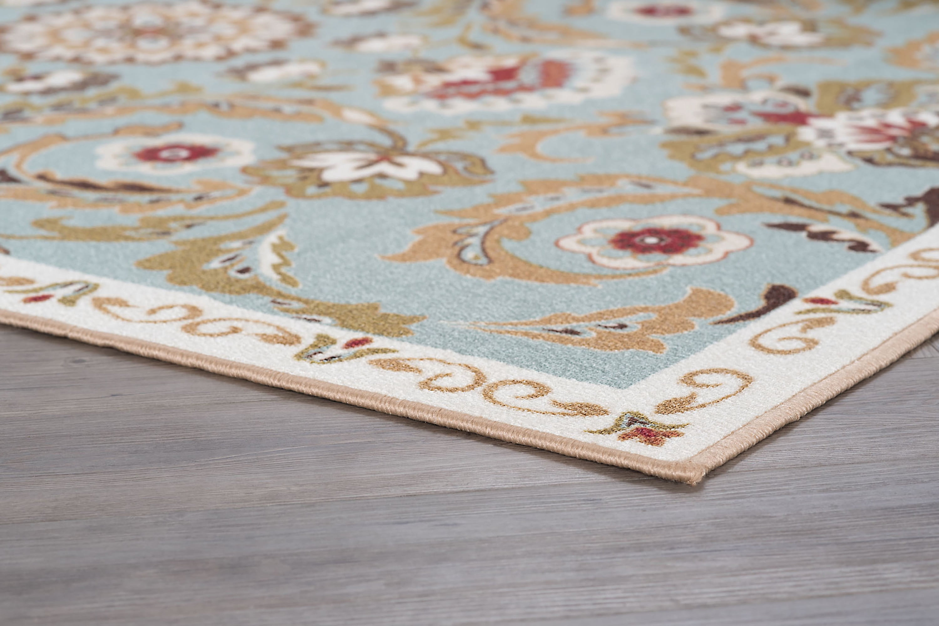 Transitional 7x10 Area Rug (6'7'' x 9'6'') Floral Seafoam, Beige Living Room Easy to Clean