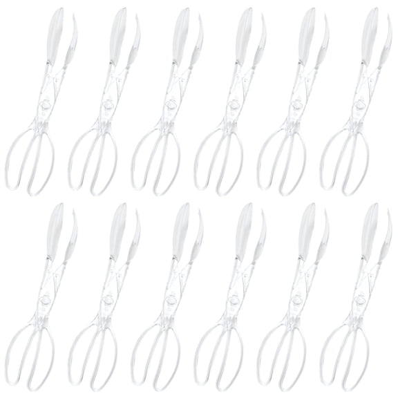 12 Pack Clear Plastic Salad Tongs - Scissor-Style Serving Tongs | Reusable 11.22 in Long Handle Food Tongs for Kitchen, Buffets, Parties & Gatherings