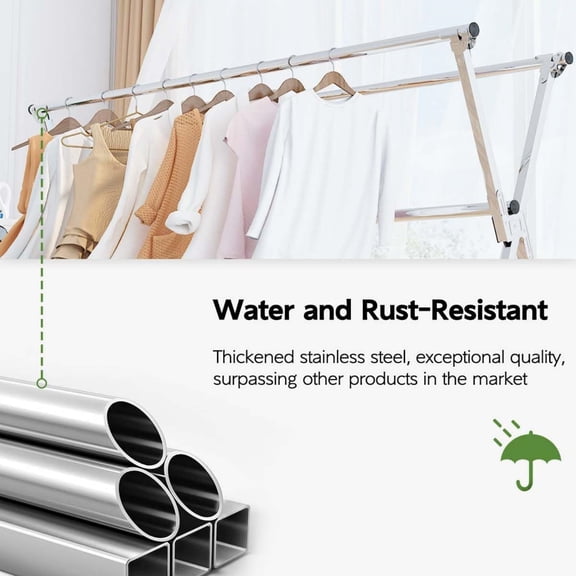 Clothes Drying Rack 79 Inches Folding Indoor Outdoor, Drying Rack Clothing Collapsible, Foldable Laundry Drying Rack, Heavy Duty Stainless Steel Clothesline, Garmet Rack, 20 Hooks 12 Clips