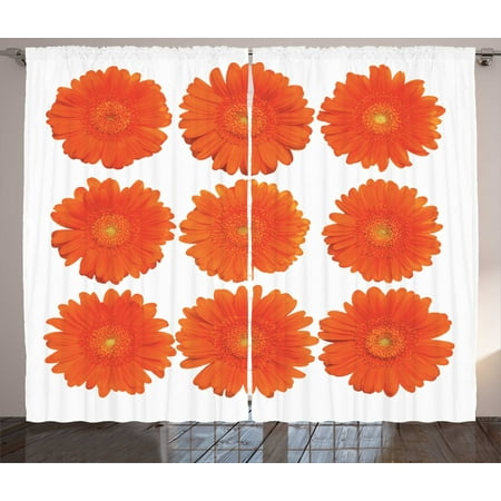 Orange Curtains 2 Panels Set Collection Of Orange Gerberas