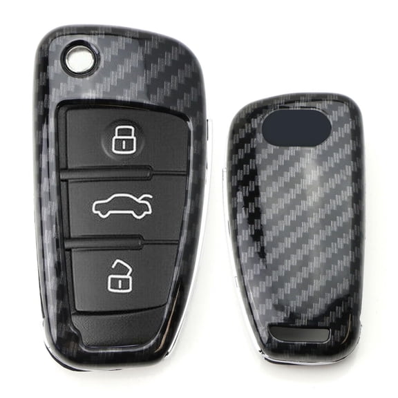 Exact Fit Black Glossy Carbon Fiber Finish Key Fob Shell For Audi A3 S3 A4 S4 A6 Q5 Q7 TT R8 Flip Blade Key