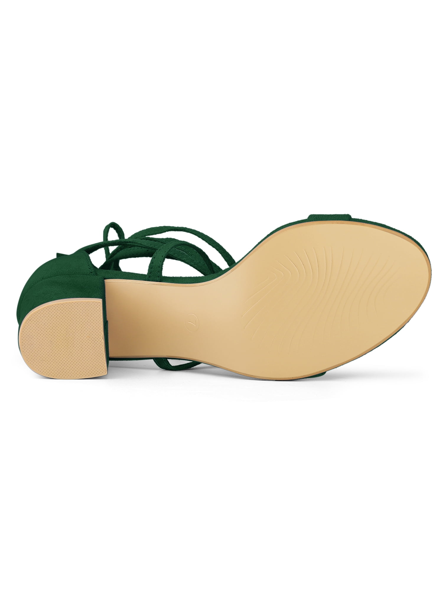 DARING DIVA Women's Lace Up Mid Chunky Heeled Sandals Green 9