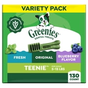 Greenies Adult Natural Dental Dog Treats 3 Flavors, Teenie Size, (3) 12 oz Packs (130 Count)