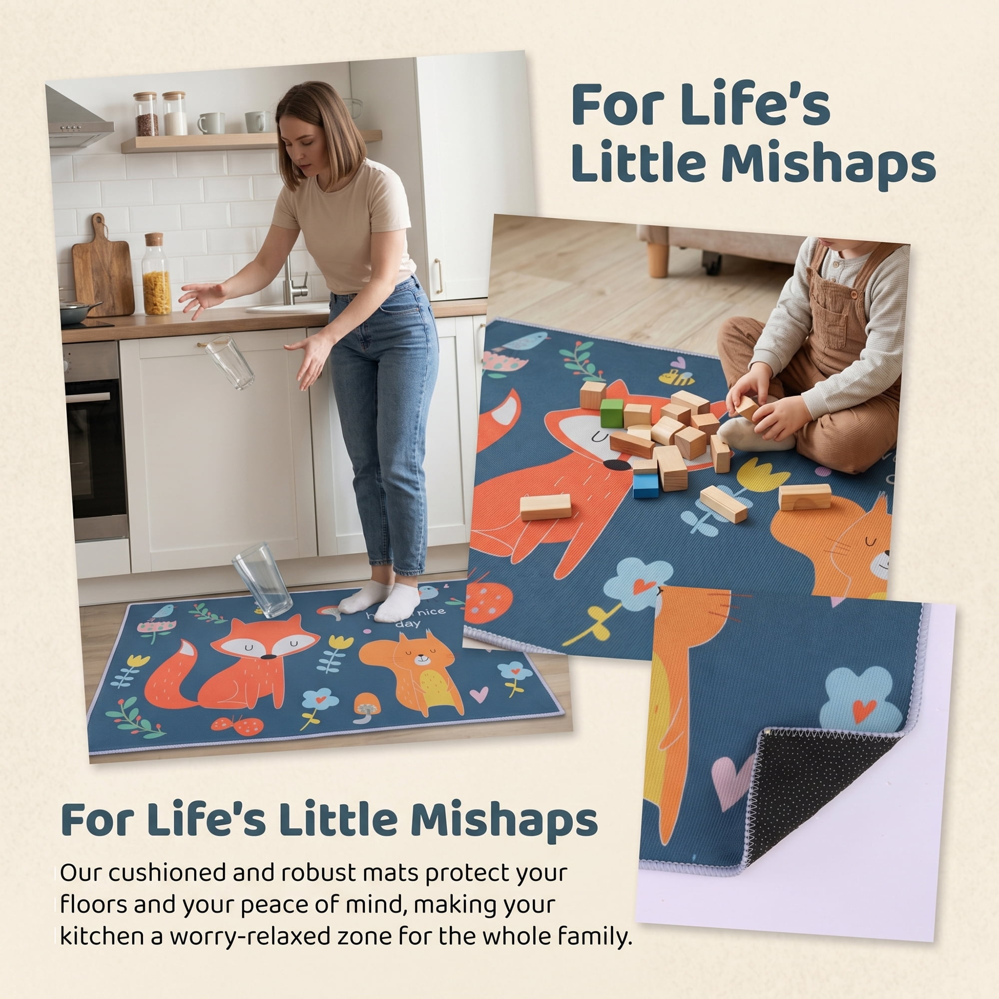 Unique Bargains Non Slip Kit Floral Printed Kitchen Rugs and Mats Gray 24"x16"+47"x16"