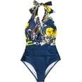 thumbnail image 3 of Traje de baño de una pieza con rayas florales y negras Traje de baño de una pieza con estampado sexy europeo y americano talla L JM MX-0134936FYD, 3 of 5