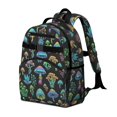 thumbnail image 2 of Mushroom and Psychedelic Black Pattern Cute School Backpack Bag for School with Padded Back and Adjustable Shoulder Straps 15.25"x11.5"x5.25", 2 of 5
