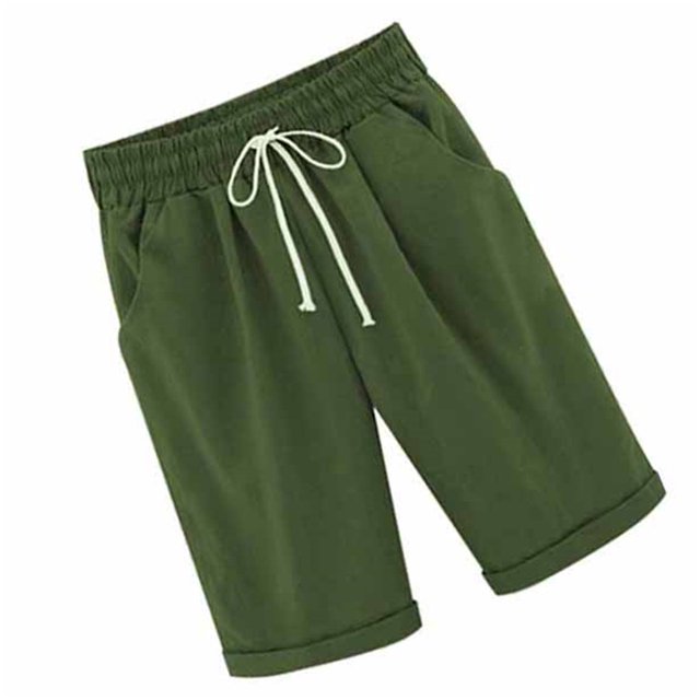 Qarigey Pantalones cortos Cintura elástica Pantalones cortos sueltos Pantalones Cintura elástica Sueltos Trajes de verano para mujer Prendas para la parte inferior del cuerpo Verde oscuro XXL Qarigey AP002089-54