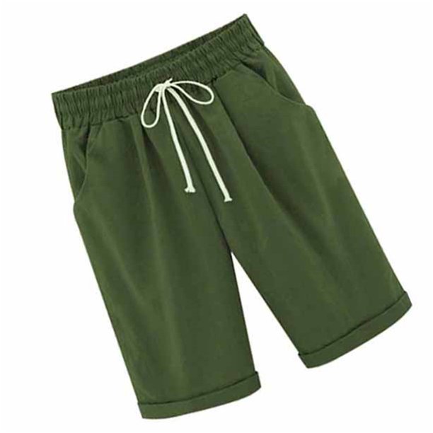 Qarigey Pantalones cortos Cintura elástica Pantalones cortos sueltos Pantalones Cintura elástica Sueltos Trajes de verano para mujer Prendas para la parte inferior del cuerpo Verde oscuro 5XL Qarigey AP002089-57