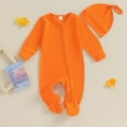 thumbnail image 2 of Odeerbi 0-6 Months Infant Boys Girls Cotton Romper with Hat Set Children's Solid Color Round Neck Long Sleeve Jumpsuit Infant Boys Girls Clothes, 2 of 4
