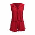 thumbnail image 4 of WAYUTE Shorts Sets for Women Sleeveless Ruffle V Neck Tank Top and Shorts Classic Solid Color Lightweight Casual Summer Clothing Sets, 4 of 4