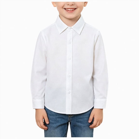 yboeqw Boys Long Sleeve Dress Shirts Classic Fit Collared Button Down Shirt 4-14 Year | Fashion Uniform Shirts,Boys School Clothes,Toddler Boy Shirts(17 Years,White)