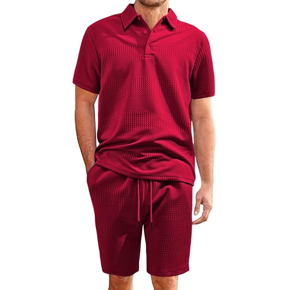 New Fashion Sets Men's Leisure Tracksuit Set Sports Casual Short Sleeve Solid Color Polo Shirt Shorts Streetwear 2 Piece Suits