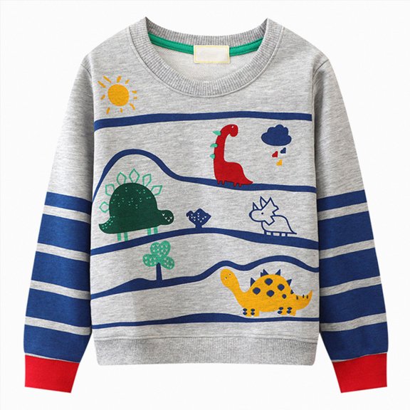 WUANDIXFA Toddler Boys Long Sleeve Shirts Soft Crewneck Graphic Tees Tops Kids Layered T-Shirts Baby Boy T Shirts,Grey,18-24 Months