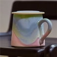 thumbnail image 4 of Taza pequeña de cerámica rosa y verde con tapa, juego de 1 taza de café de 325 ml for parejas y familias., 4 of 6